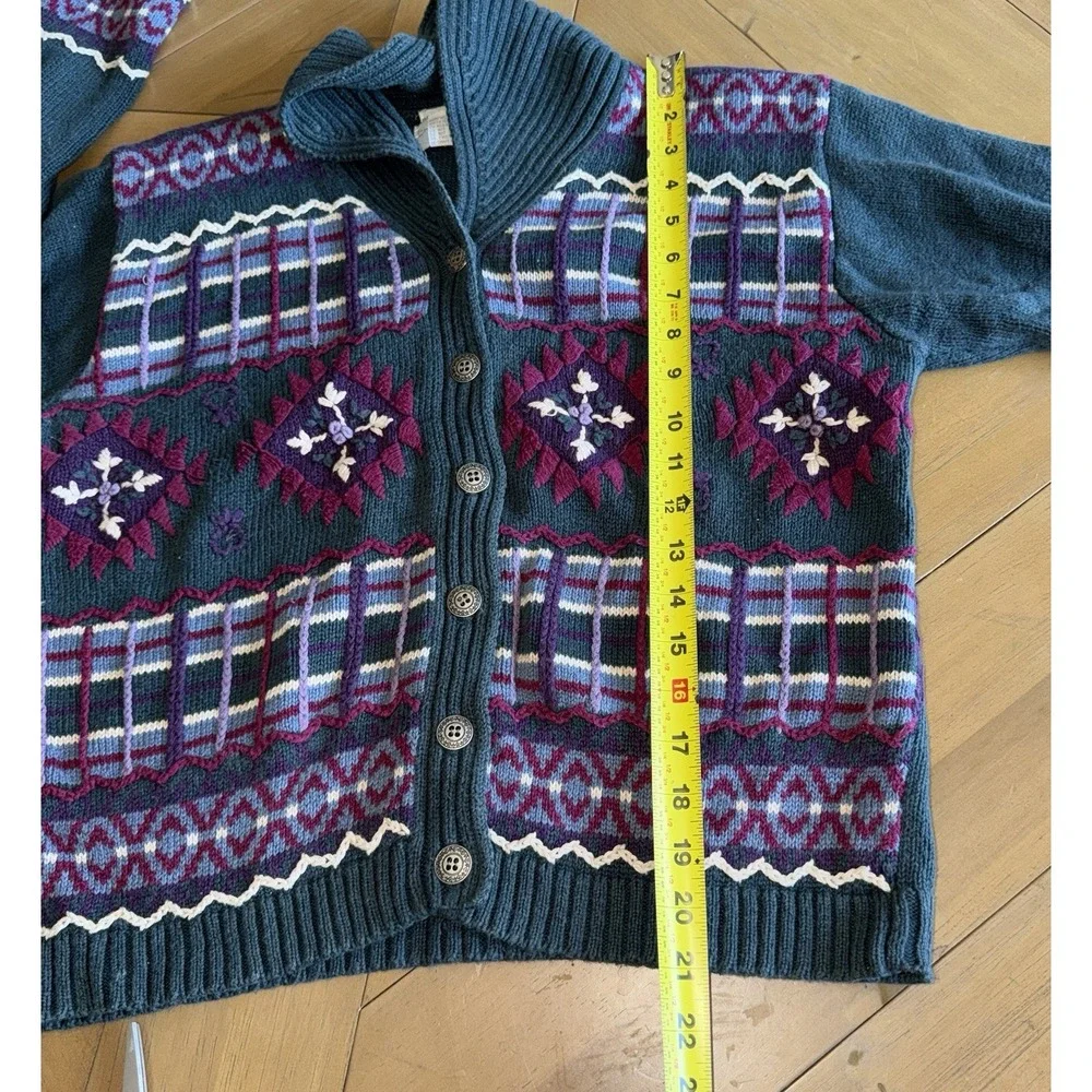Christopher & Banks Hand Embroidered Sweater Cardigan Women's M Aztec Floral